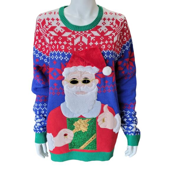 Holiday Time Womens Ugly Christmas Sweater Sz Large Santa XMas Holiday Fair Isle - Picture 1 of 6